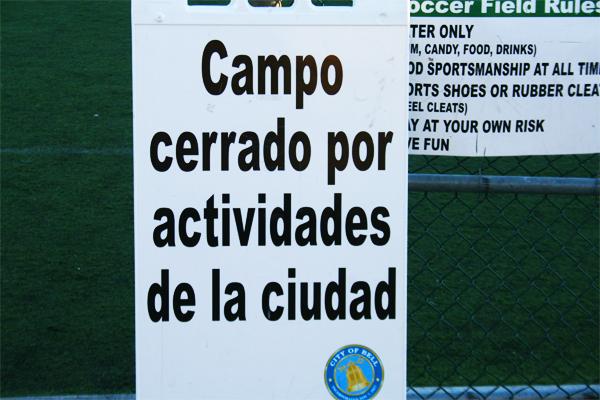 The sign that is put up when the field is in use and when it is rented.