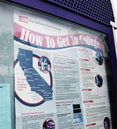 The announcment boards are filled with old college information.