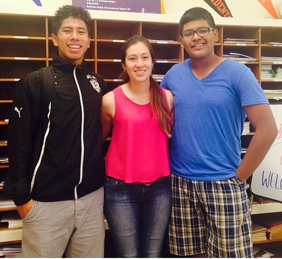 The new members of Gates Millennium Scholarship Family from left to right, Brandon Trujillo (12A), Jennifer Diaz (12D), and Bryan Mena (12A).