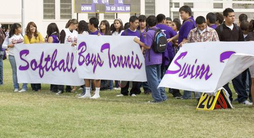Teams being honored in the field during the Eagle Pride Assembly of 2009.
