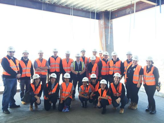 ACE Mentors and students in the uncompleted Wilshire Grand Center on March 12.